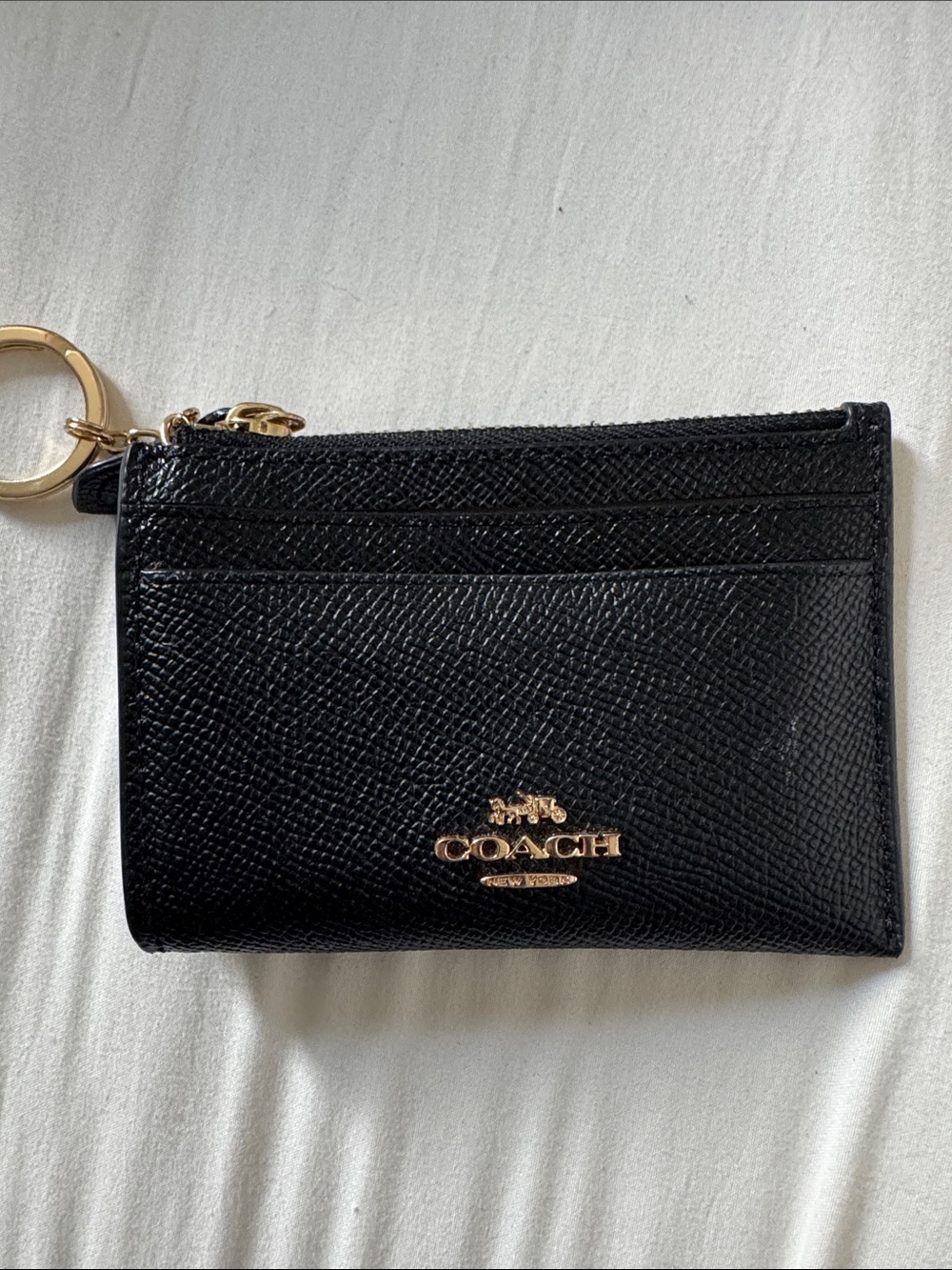 Coach Black Leather Cardholder with Gold Keyring
